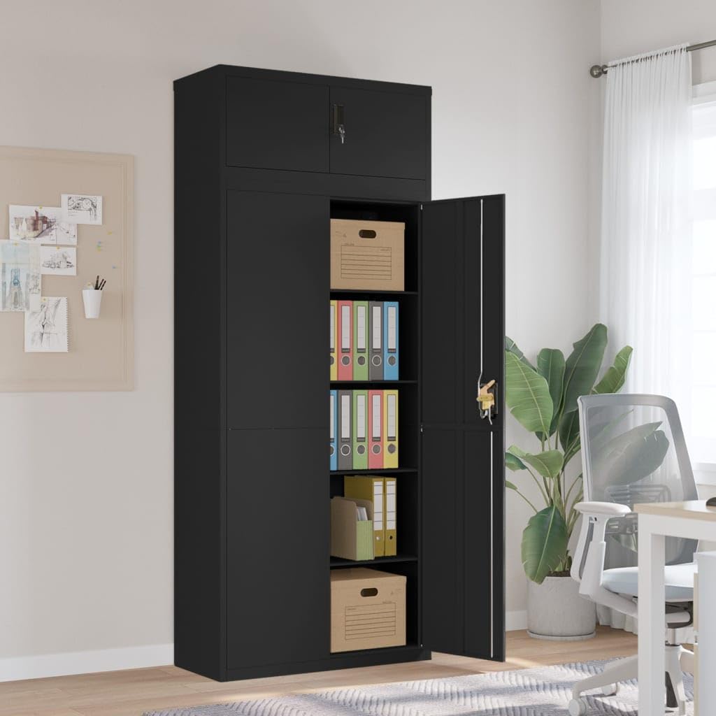 vidaXL Armadio Classificatore Nero 90x40x220 cm in Acciaio, Armadio classificatore, schedario da Ufficio, schedario in Metallo