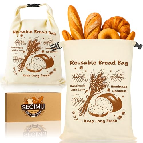 1 bolsa de pan reutilizable, 40 x 31,5 cm, de algodón, con capa interior de TPU, para mantener frescos el pan casero, almacenamiento de pan portátil con cierre de hebilla
