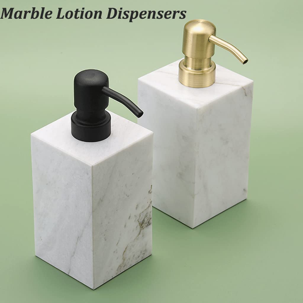 NZPOST Distributore di Sapone Ricaricabile Distributori di lozione per Il Bagno Distributore di Sapone in Marmo Quadrato con Pompa Distributore di Sapone a Pompa a Pressione Manuale da 6,8 Once (Oro)