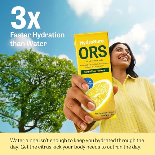 Image of HydraSure Nimbu Pani ORS Drink - 200 ml (Pack of 10) | Ready to Drink Electrolytes for Instant Hydration, Nimbu pani Flavoured Beverage in tetra pack, WHO Recommended Formula