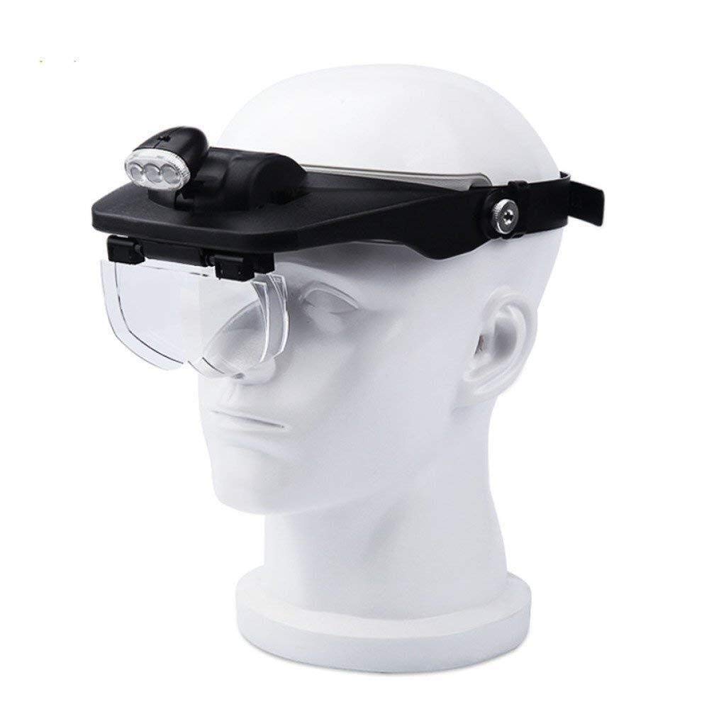 Lupa de pantalla 3.5 X Lupa de cabeza de iluminación, con tres lentes de acrílico HD de luz LED, y para reparar la evaluación de joyas talladas en negro 195 * 135 * 68Mm Lupa de abs Lupa con luz LED