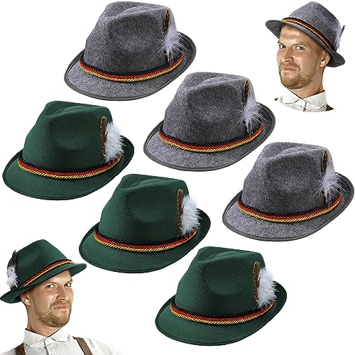 Funtery 6 Pieces Felt Bavarian Oktoberfest Hat Oktoberfest German Hats for Adults Unisex Party(Dark Green, Dark Gray)