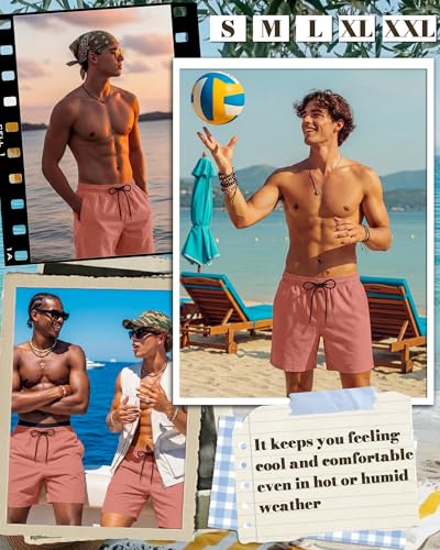 Image of August Alley Men's Linen Shorts with Liner Summer 5 Inch Casual Elastic Waist Drawstring 2 in 1 Beach Shorts with Pockets