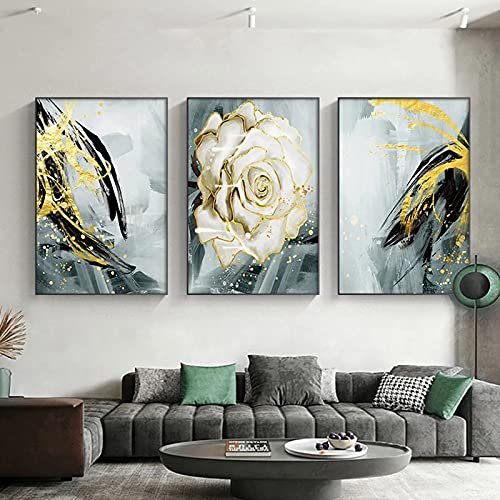 Fleurs scandinaves rose décoration murale salon moderne set de 3 peintures sur toile
