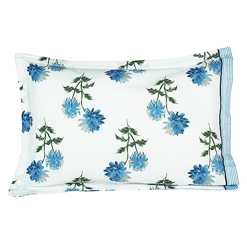 Image of Story@Home 144 TC Single Bedsheet Cotton Combo with 2 Pillow Cover | White & Blue | Floral (Bedsheet Single Bed : 57 in X 88 in & Pillow Cover : 16 in X 24 in)