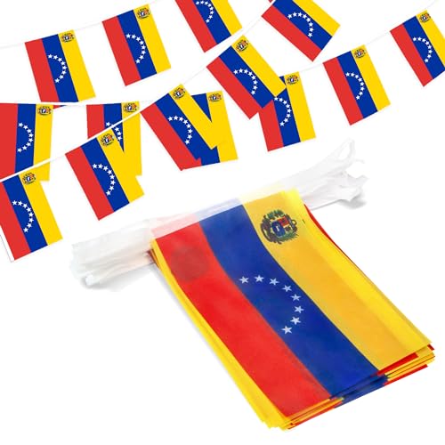 Image of Anley Venezuela String Flag Pennant Flags, Patriotic Events 5th of July Venezuela Independence Day Decoration Sports Bars - 33 Feet 38 Flags