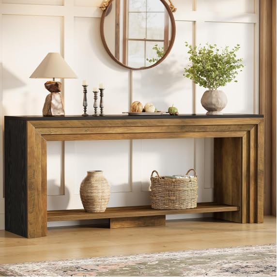 Tribesigns Console Table, 180 cm Long Slim Sofa Table with Storage, Farmhouse 2-Tier Wooden Hall Table Behind The Couch for Living Room, Entryway, Hallway, Foyer