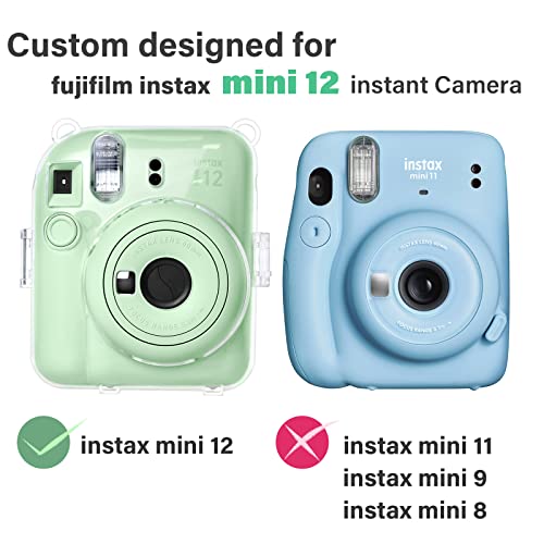 Rieibi Clear Case For Fuji Instax Mini 12/Polaroid Mini 12, Case For Fujifilm Instax Mini 12 Instant Camera, Pc Cover With Back Photos Pocket To Store 10 Photos & Shoulder Strap #TOP5