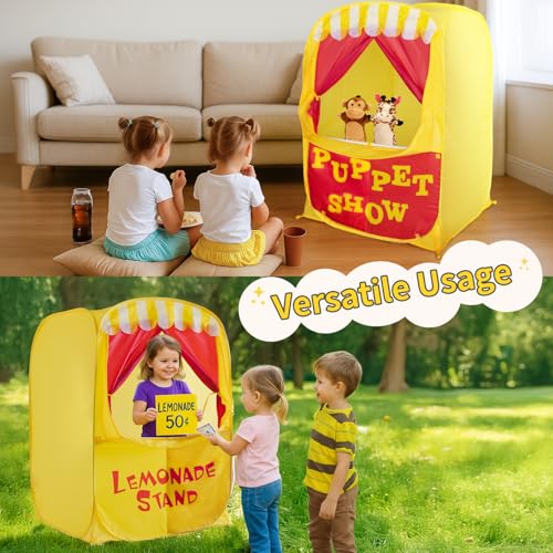 Image of Alvantor Pop Up Puppet Show Theater & Lemonade Stand, Pretend Playhouse Kids Play Tent, Puppet Stage Tabletop Sets for Toddlers Curtain Foldable, Indoor & Outdoor Children Drama 29 inchX29 inchX43 inchH, 1 pc
