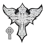Christian Cross Large & Small Set of 2 Pieces - Embroidered Iron on Patches for Motorcycle Jacket & Biker Vest