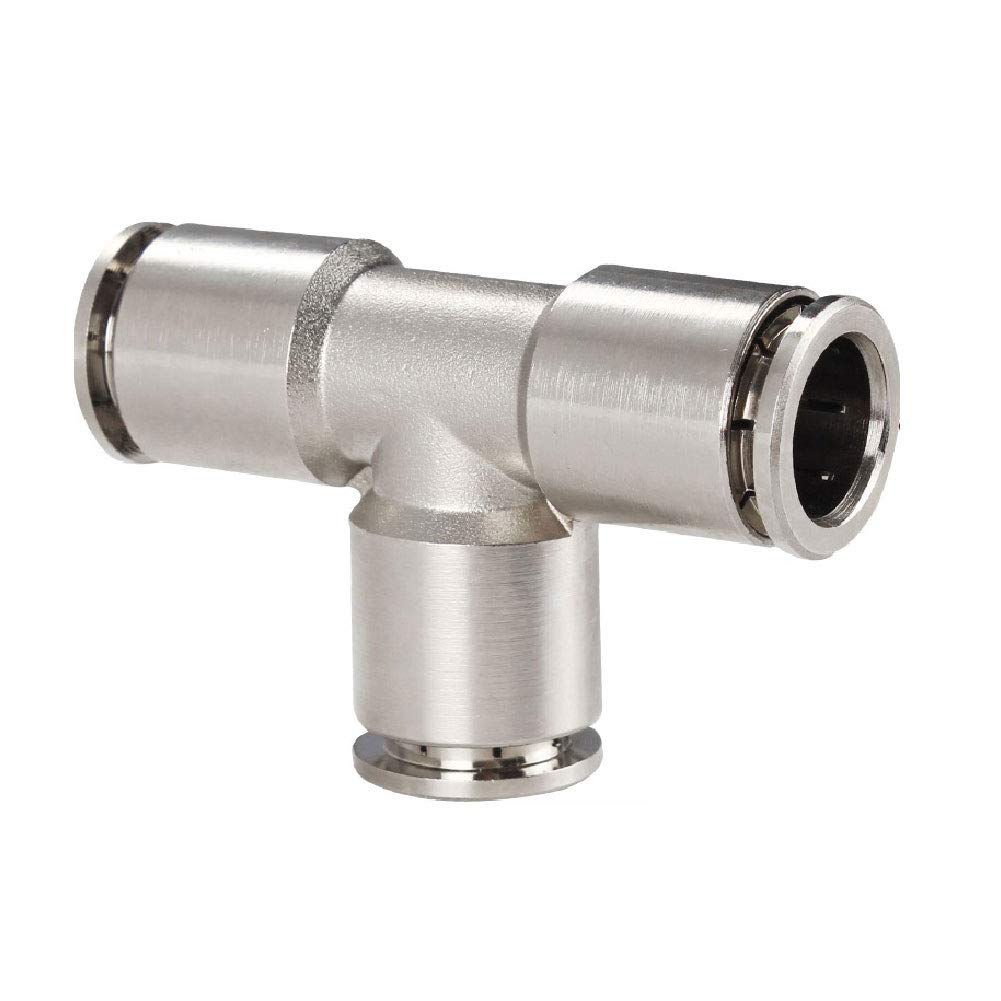 Beduan Push to Connect Tube Fitting Union Tee, Copper Nickle-Plated 3/8" Tube OD 3 Way Tee Shaped Union Adapter Fitting