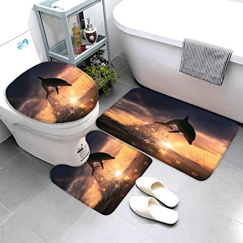 Badematten Set 3D Delphin Ozean absorbierend 3-teiliges Flanell-Badezimmerteppich-Set maschinenwaschbare weich… – Bild 5