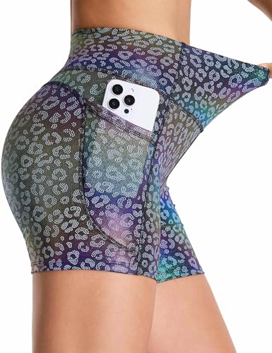 Image of THE GYM PEOPLE High Waist Yoga Shorts for Women's Tummy Control Fitness Athletic Workout Running Shorts with Deep Pockets