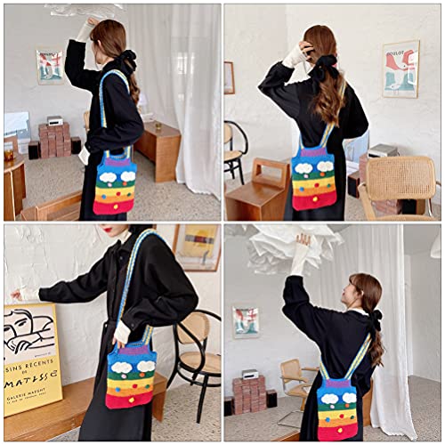 ABOOFAN Rainbow Ombro Sacos Coloridos de Lã Colorida De Malha Saco Pequeno Crossbody Tote Bag Sling