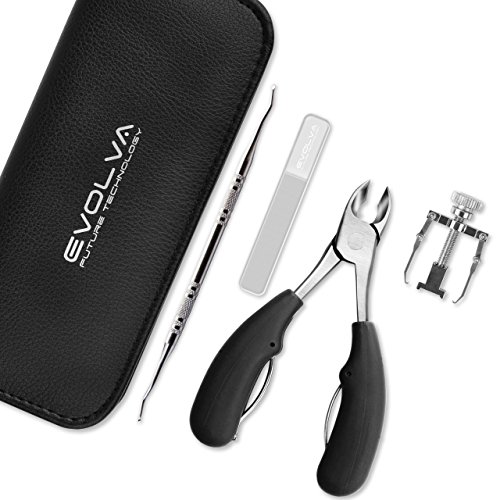 Evolva Future Technology Ingrown Toenail Tool 5-in-1 Profession Toenail Pedicure Corrector Tool with Portable Leather Case (Black)