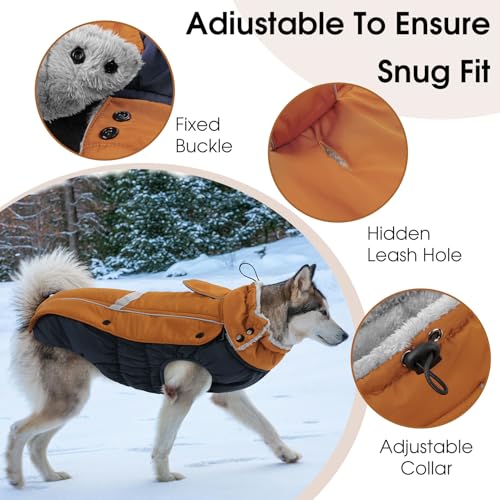CITÉTOILE Hundemantel Wasserdichter, Hundejacke Winddichte Wintermantel Hund Outfit mit Reflektierender Streifen und Reißverschluss, Braun, S