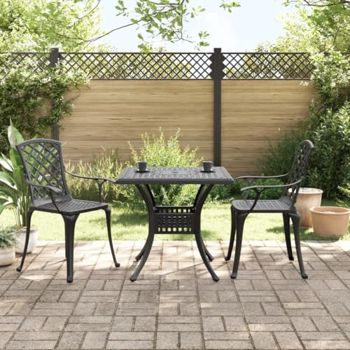 Faroom Set Mesa y 2 Sillas Jardín Aluminio Fundido, Set Bistro Aluminio, Muebles Balcón, Conjunto Terraza Aluminio, Mesa Y Sillas Terraza, Mesa con Dos Sillas para Balcón Negro Type-14