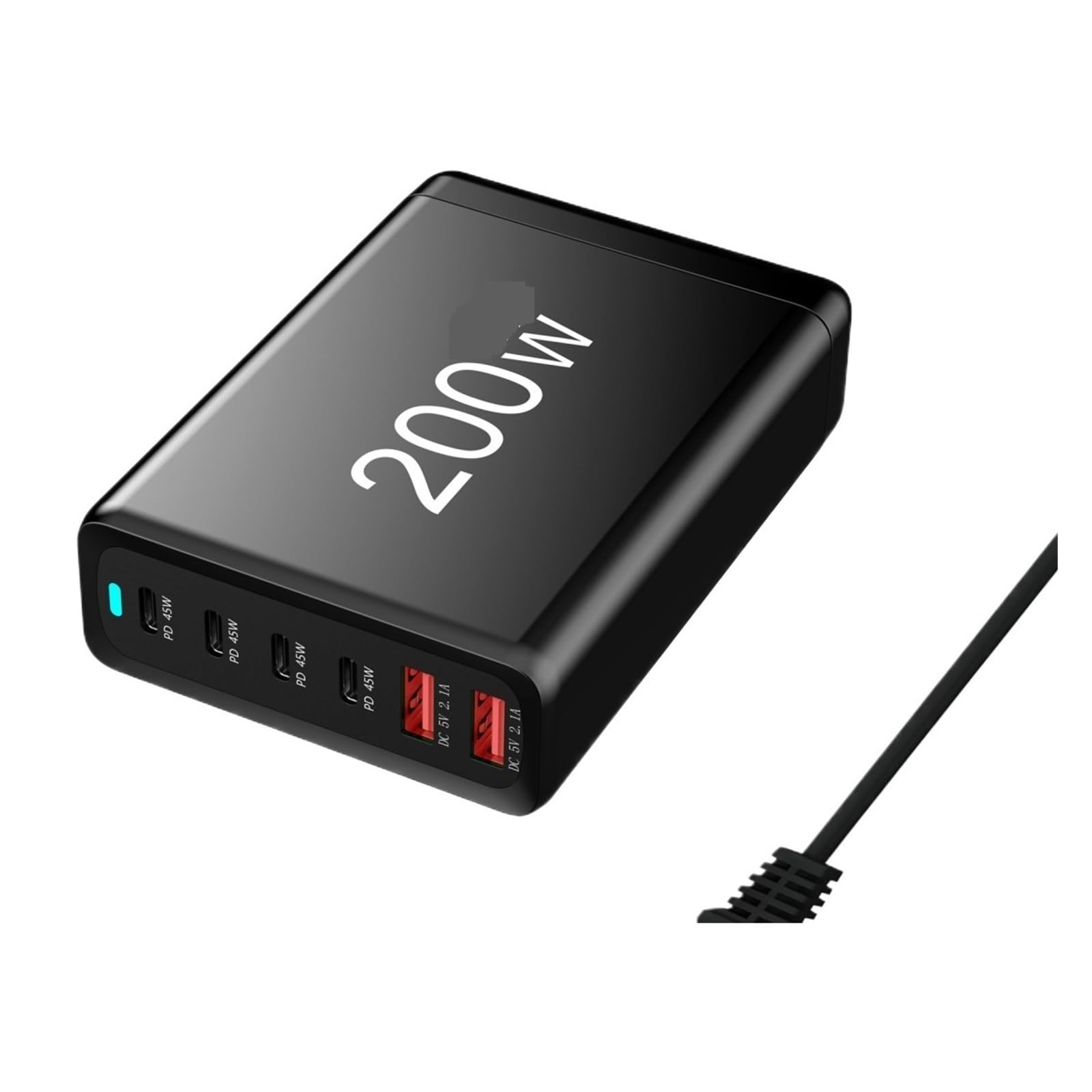 Ładowarka 200 W 6-portowa Stacja Ładująca USB Typu C PD QC4.0 Szybka Do Laptopa MożLiwość Szybkiego łAdowania(Black)