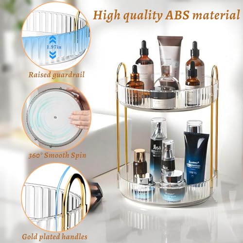 Make Up Kosmtik Organizer, 360° Drehbar Schminktisch Organizer, Multifunktion Schmink Aufbewahrungssystem Skincare für Dresser Schlafzimmer Badezimmer, 2 Schichten, Transparent 5