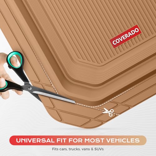 Image of Coverado Floor Mats for Cars, All-Weather car Floor Heavy Duty, Universal Waterproof Trim to Fit Automotive Mats 99% of car Models, Anti-Slip Car Mat Set Car Accessories, Solid Beige