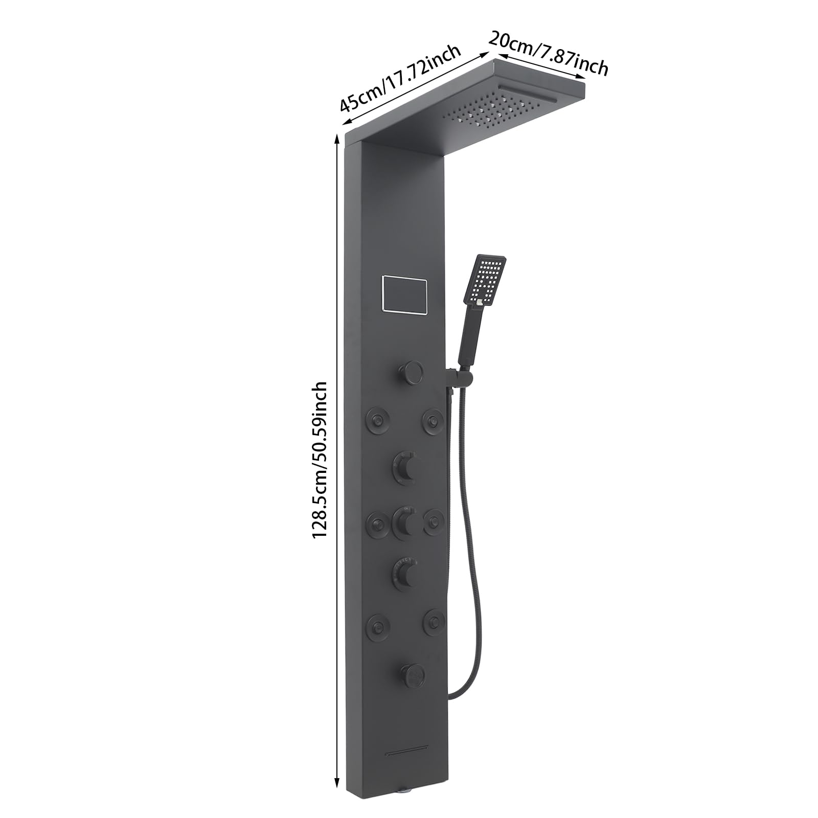 Panel prysznicowy LED 6 w 1, panel prysznicowy ze stali nierdzewnej 304, inteligentny panel prysznicowy z wyświetlaczem LED, 8 pryszniców do masażu, słuchawka prysznicowa, wlot wanny (czarny)