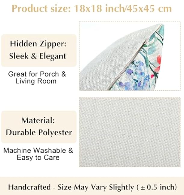 2PCS Spring Pillow Covers 18x18, Butterfly Pillow Covers, Boho Floral Farmhouse Decor, Removable Washable Cushion Cases for Couch Porch Living Room