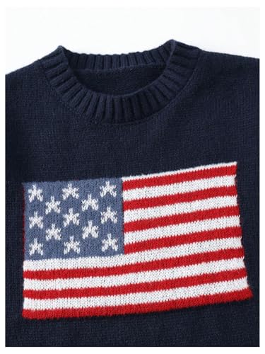 Verdusa Girl's American Flag Print Pullover Sweaters Round Neck Long Sleeve Knit Top3