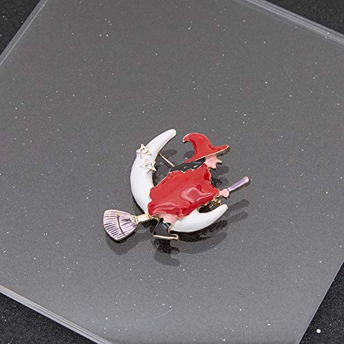 Witch Flying on The Broom Pin Brooch with Moon Star Enamel Brooch Clothes Bags Accessories for Girls Boys Halloween Jewelry4