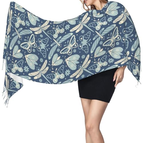 VOSERY Womens Scarf Pashmina Shawls Wraps - Dragonfly Moth Butterfly Fashion Scarves Fall Winter Large Blanket Scarf3