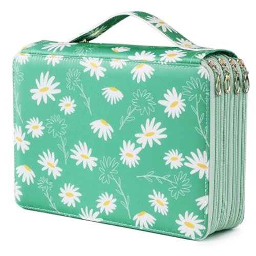 Image of YOUNGCOL 200 Slots Colored Pencil Case Color Pencil Organizer Storage Large Capacity Pencil Case (Green + Sunflower)