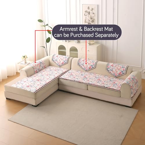 Image of HOKIPO 'Florentina Series' Foam Filled Holland Velvet L Shape (3+3 Seater) Sofa Cover Seat Mat with Anti-Slip Backing, Scarlet Rose Ivory (IN-882-V4*2)
