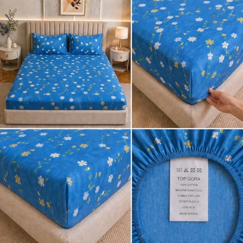 Image of Castiqa Elastic Fitted Supersoft Premium Brushed Cotton 200TC King Size Bedsheets with 2 Pillow Covers (Fits Upto Mattress of 10 Inches) (King (72x78), Blue Orchid)