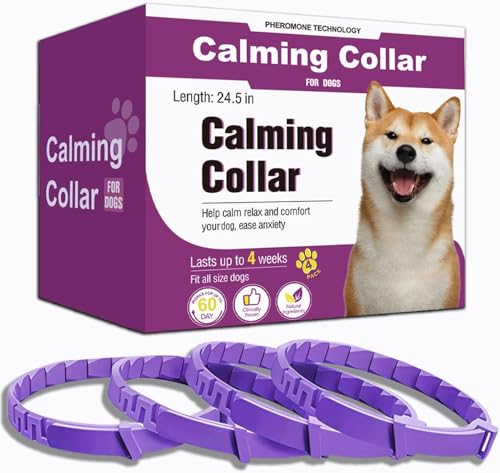 Calming Collar for Dogs 4 Packs, Dog Pheromone Calm Collars Relief Anxiety Stress Separation Lasts 60 Days, 25 Inches Size Flexible Adjustable for All Small Medium and Large Dog (Pruple)