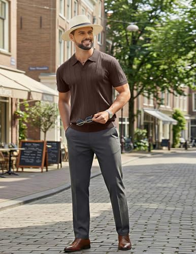 Image of COOFANDY Mens Polo Shirts Short Sleeve V Neck Knit Shirts for Men Casual Old Money Clothes Mens Golf Shirt
