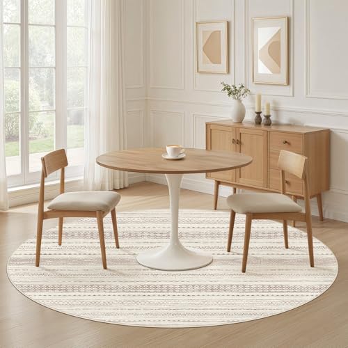 Nakagishi Round Rug Boho Area Rugs: 6x6 Washable Large Circle Neutral Soft Stain Resistant Non-Slip Carpet for Women Aged 25-45 Farmhouse Decor Enthusiasts - Living Room Bedroom Dining Room Nursery