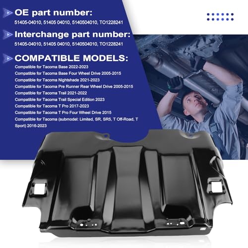 Image of Engine Splash Shield Compatible for Toyota Tacoma 2005-2023 All Trims Replaces OE 51405-04010, TO1228241 Heavy-Gauge Steel Under Car Guard Cover, Rust-Proof Protection