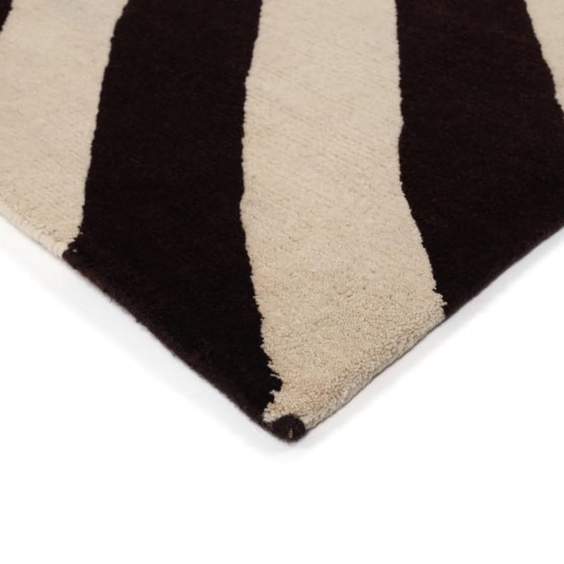 Image of Hand-Tufted Woolen Carpet for Living Room 6x8 feet Beige & Black Irregular Shape Modern Anti-Skid Area Rug High Pile Thick Carpet & Rugs for Hall & Bedroom