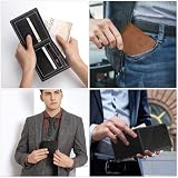 2 Sztuki Męski Portfel Slim Wallet ze Skóry PU – Etui na Karty z Przegródką na Monety i Suwakiem, Kompaktowy Portfel na Karty, Monety i Banknoty, Jasnobrązowy i Czarny