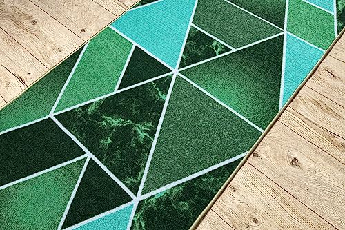 Tapis de couloir vert à motifs triangles modernes et dos antidérapant de 110x890 cm