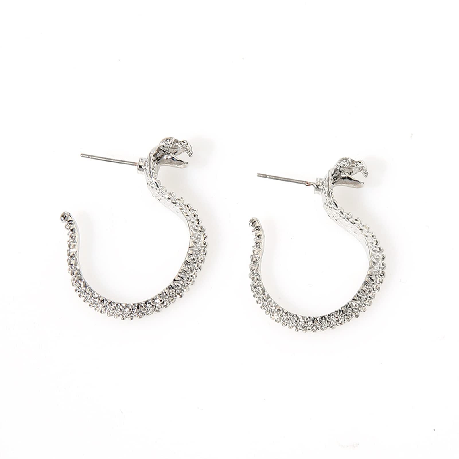 Boucles D’Oreilles Serpent Turquoise Argent Massif Ciselé - Boucles Anciennes - Occasion