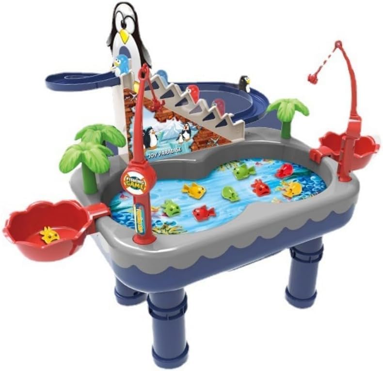 Mesa de agua para niños pequeños, juguetes sensoriales para juegos de agua, juguetes de simulación, juguetes de música, pingüino, montaña rusa,