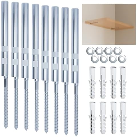 BATODA Floating Shelf Bracket (8 pcs) - Blind Shelf Supports - Silver Hidden Brackets for Floating Wood Shelves – Great Invisible Support for Thin Shelf – Shelving Mounting Hardware Included (Pack 8) Cover
