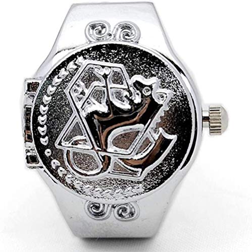 Silber Cartoon Muster Fingeruhr Clamshell Ring Uhr Persönlichkeit einstellbare Dehnbare Armband Zifferblatt Zifferblatt Elastic Band