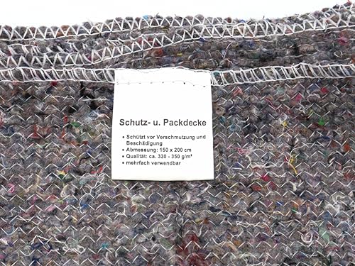 Umzugsdecken Möbelpackdecken Lagerdecken Packdecken, 150 x 200 cm, 330-350 g/m², Grau, 2-seitig gesäumt (5 Stück)