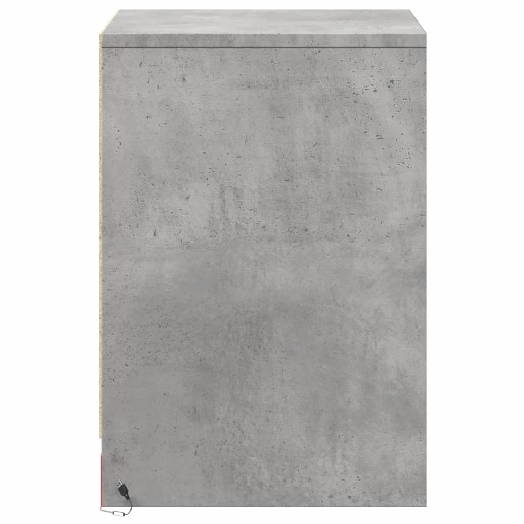 Homgoday Mesillas de noche con luces LED, 2 unidades, mesitas de noche, mesita de noche, mesa auxiliar, mesa auxiliar para cama, dormitorio, salón, gris hormigón, madera, 38 x 34 x 50 cm