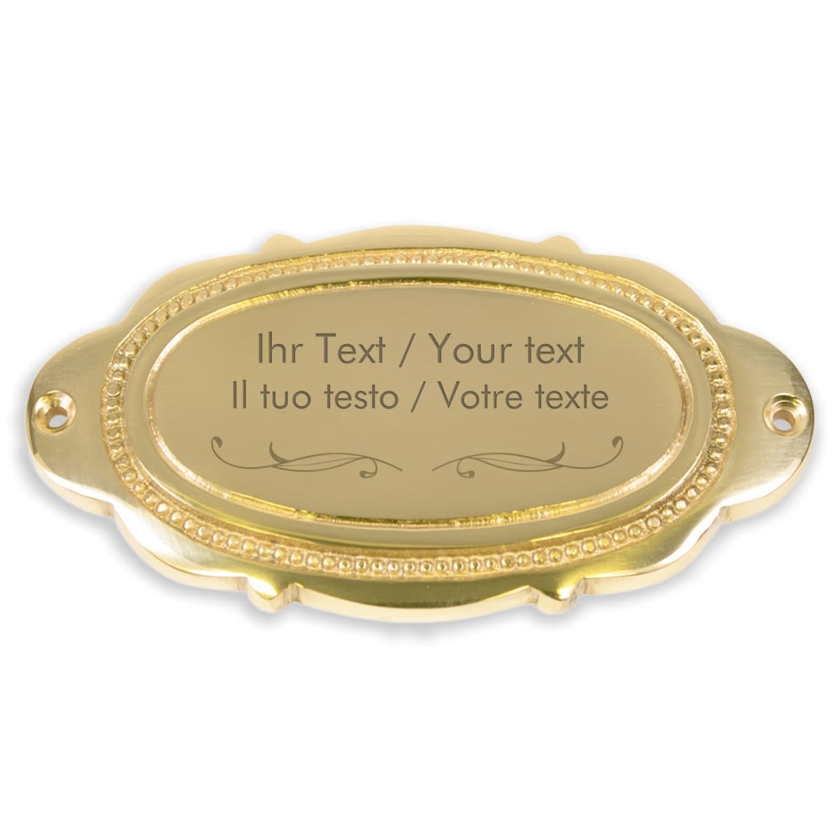 Targhetta per porta in ottone con incisione personalizzata, 117 x 62 mm, ovale con decorazioni – Targhetta in ottone, targhetta per porta, targhetta con nome con testo personale