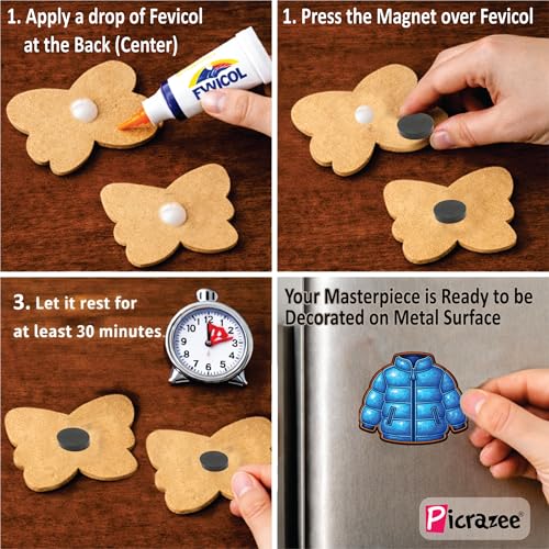 Image of Picrazee DIY Kit for Kids & Adults - What We Wear Fridge Magnet Painting Kit (10 Designs) | Ready-to-Paint 5.5 mm Thick Wooden DIY Craft Kit with Colors, Brushes & Magnets | Screen-Free Activity (What we Wear)