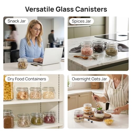 Image of Vtopmart 16oz Glass Food Storage Jars with Airtight Clamp Lids, 3 Pack | Food Storage Canisters, Wide Mouth Canning Jars for Spices, Jams, Coffee Beans, Pickles, Pantry Organization, Shallow Drawers