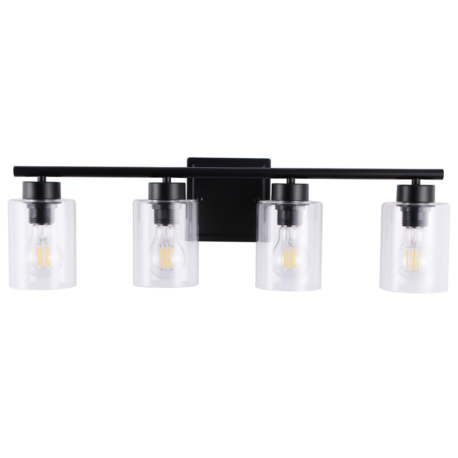 4 Light Bathroom Light Fixtures, 26 Inches Bathroom Lighting Fixtures Over Mirror, Black Vanity Light with Clear Glass Shades