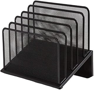 1InTheOffice Metal Mesh File Organizer, Black Wire Mesh 5 Section Incline Sorter, Black Finish